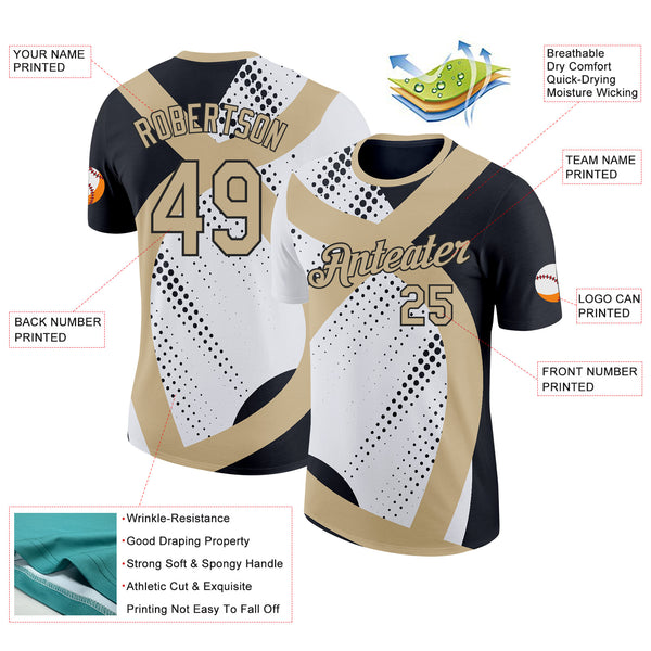 Custom White Vegas Gold-Black Bowling Polka Dot Performance T-Shirt