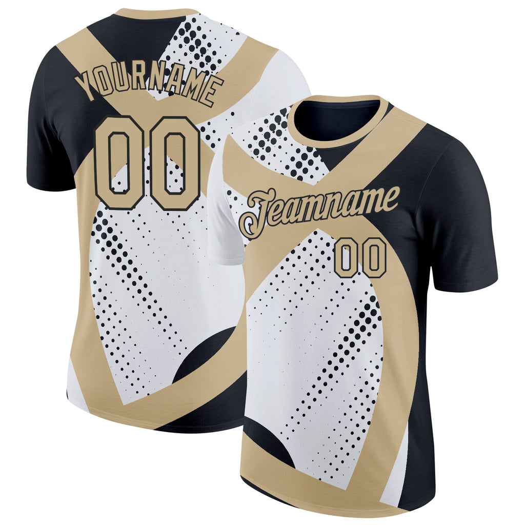 Custom White Vegas Gold-Black Bowling Polka Dot Performance T-Shirt
