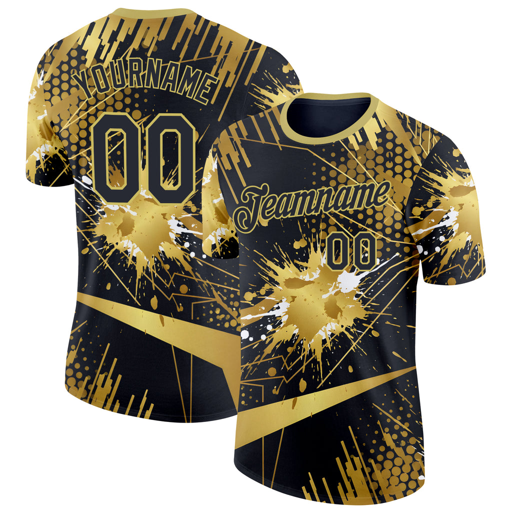 Custom Black-Old Gold Bowling Splash Ink Performance T-Shirt