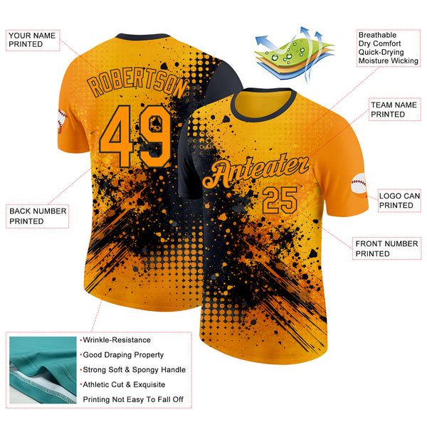 Custom Yellow Orange-Black Bowling Splash Ink Performance T-Shirt