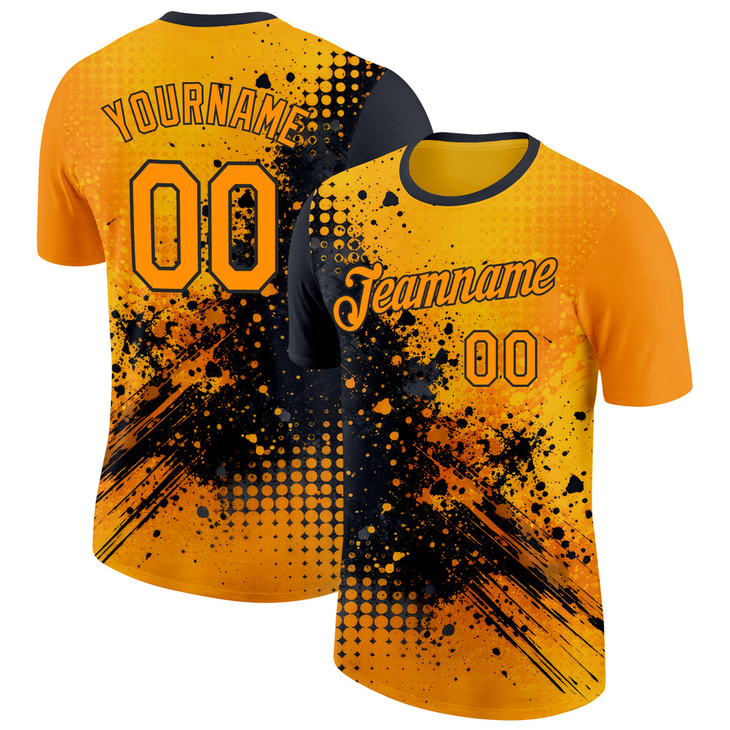 Custom Yellow Orange-Black Bowling Splash Ink Performance T-Shirt