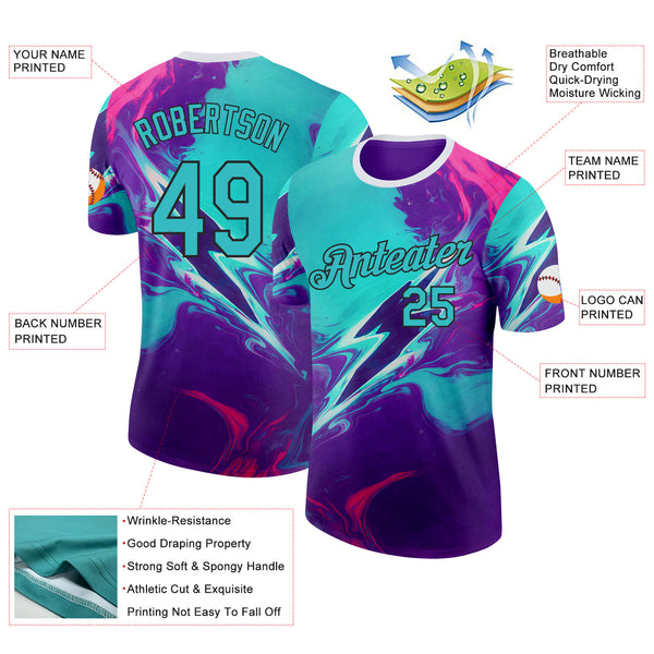 Custom Purple Aqua-Black Bowling Liquid Performance T-Shirt
