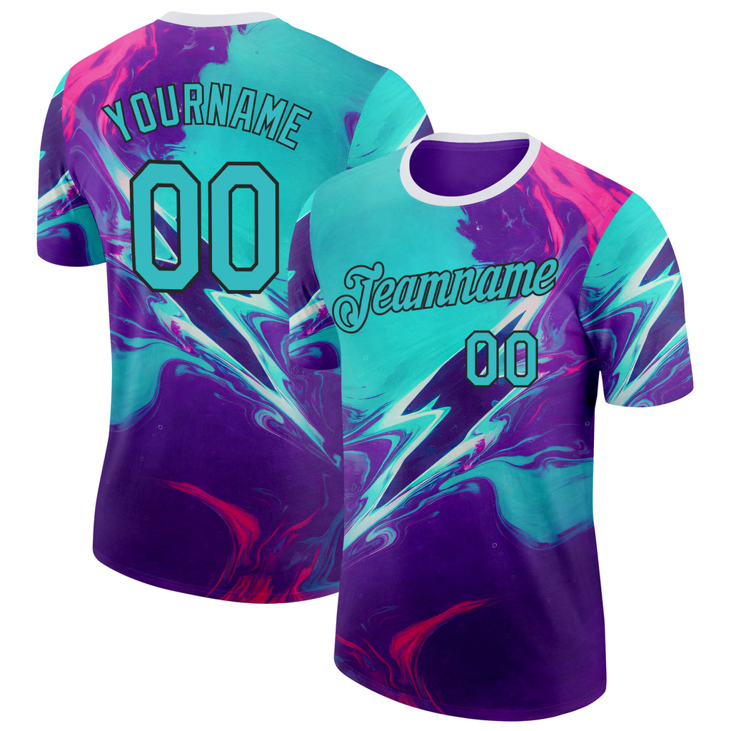 Custom Purple Aqua-Black Bowling Liquid Performance T-Shirt