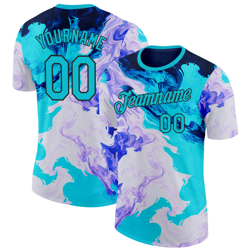 Custom Purple Lakes Blue-Black Bowling Liquid Performance T-Shirt