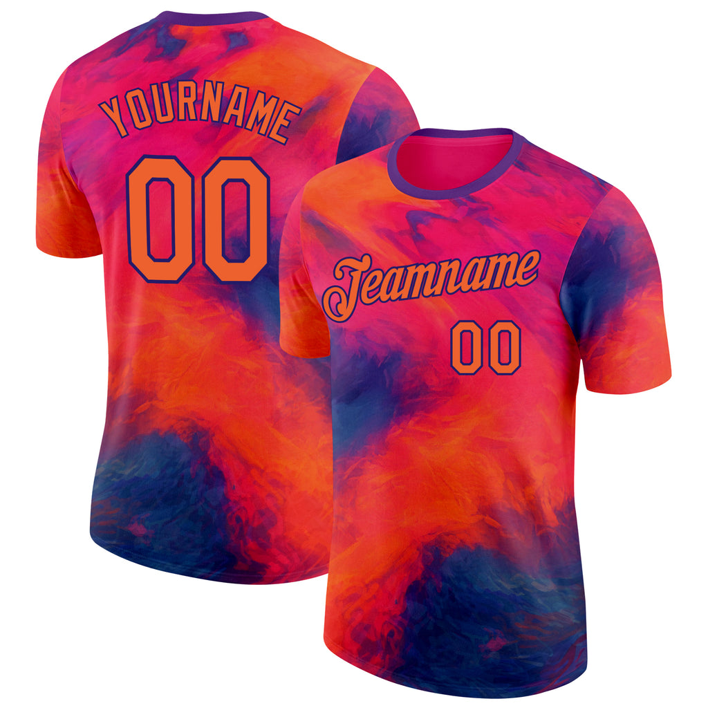 Custom Orange-Blue Bowling Smoke Performance T-Shirt