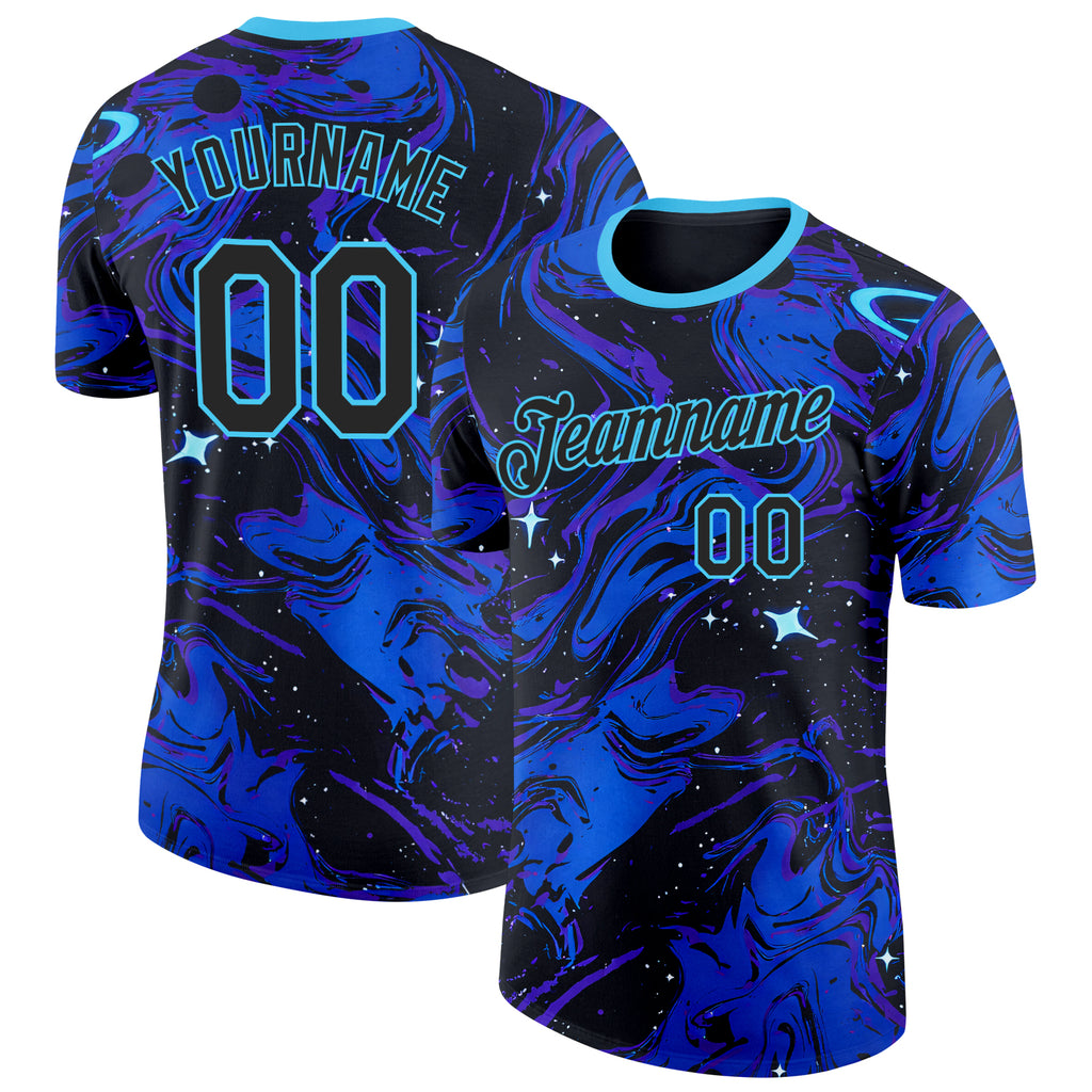 Custom Purple Black Blue-Lakes Blue Bowling Liquid Performance T-Shirt