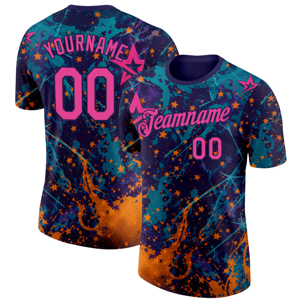 Custom Purple Red Aqua-Orange Bowling Star Performance T-Shirt