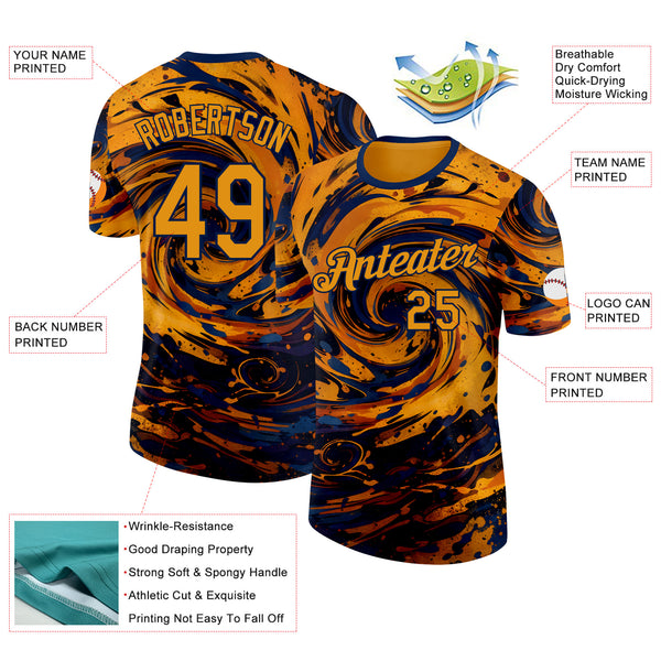 Custom Black Yellow-Purple Bowling Liquid Performance T-Shirt