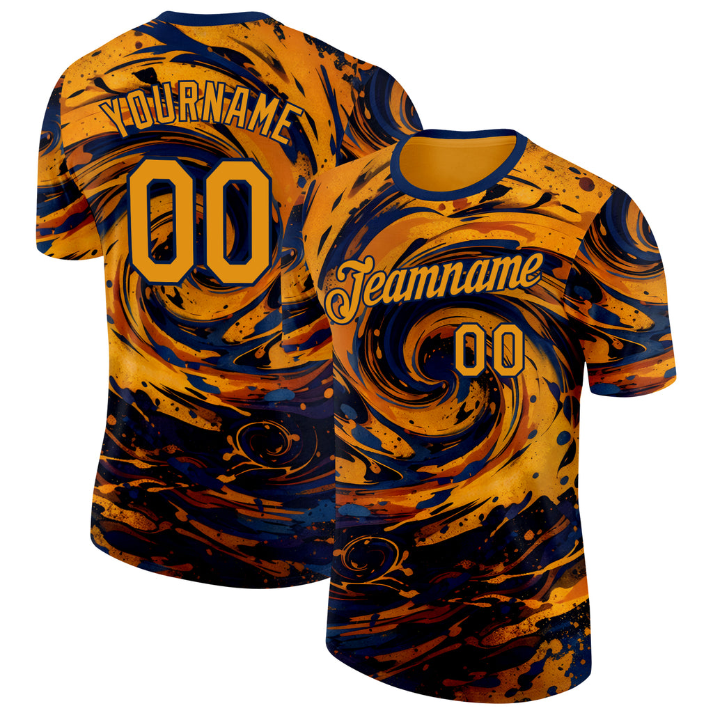 Custom Black Yellow-Purple Bowling Liquid Performance T-Shirt