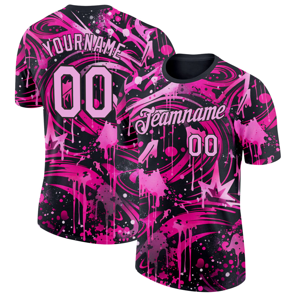 Custom Black Light Pink-Deep Pink Bowling Graffiti Splash Performance T-Shirt