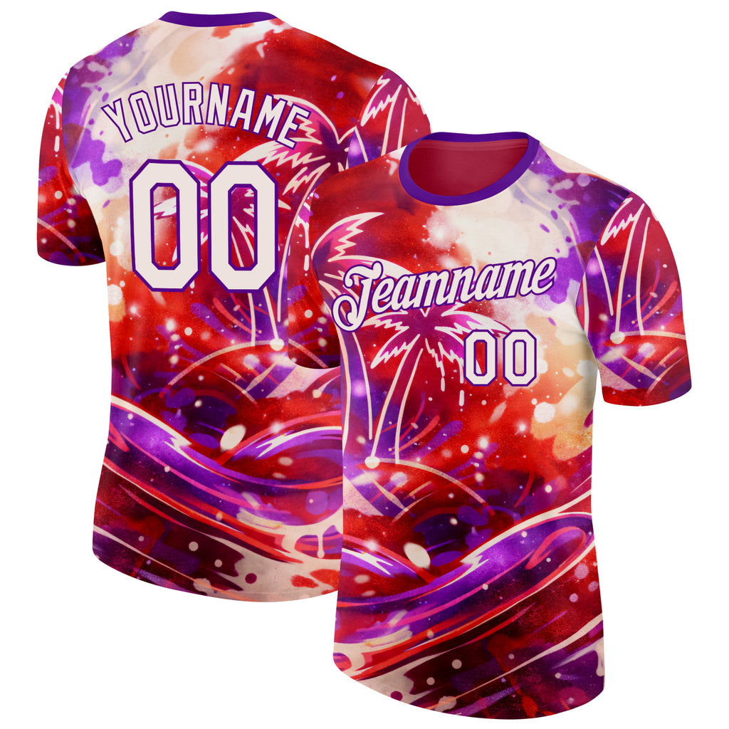 Custom Red White-Purple Bowling Hawaii Performance T-Shirt