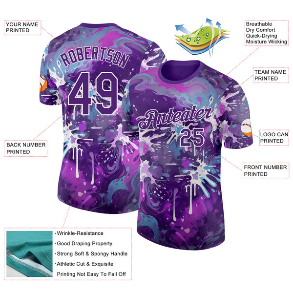 Custom Purple-White Bowling Splash Ink Performance T-Shirt