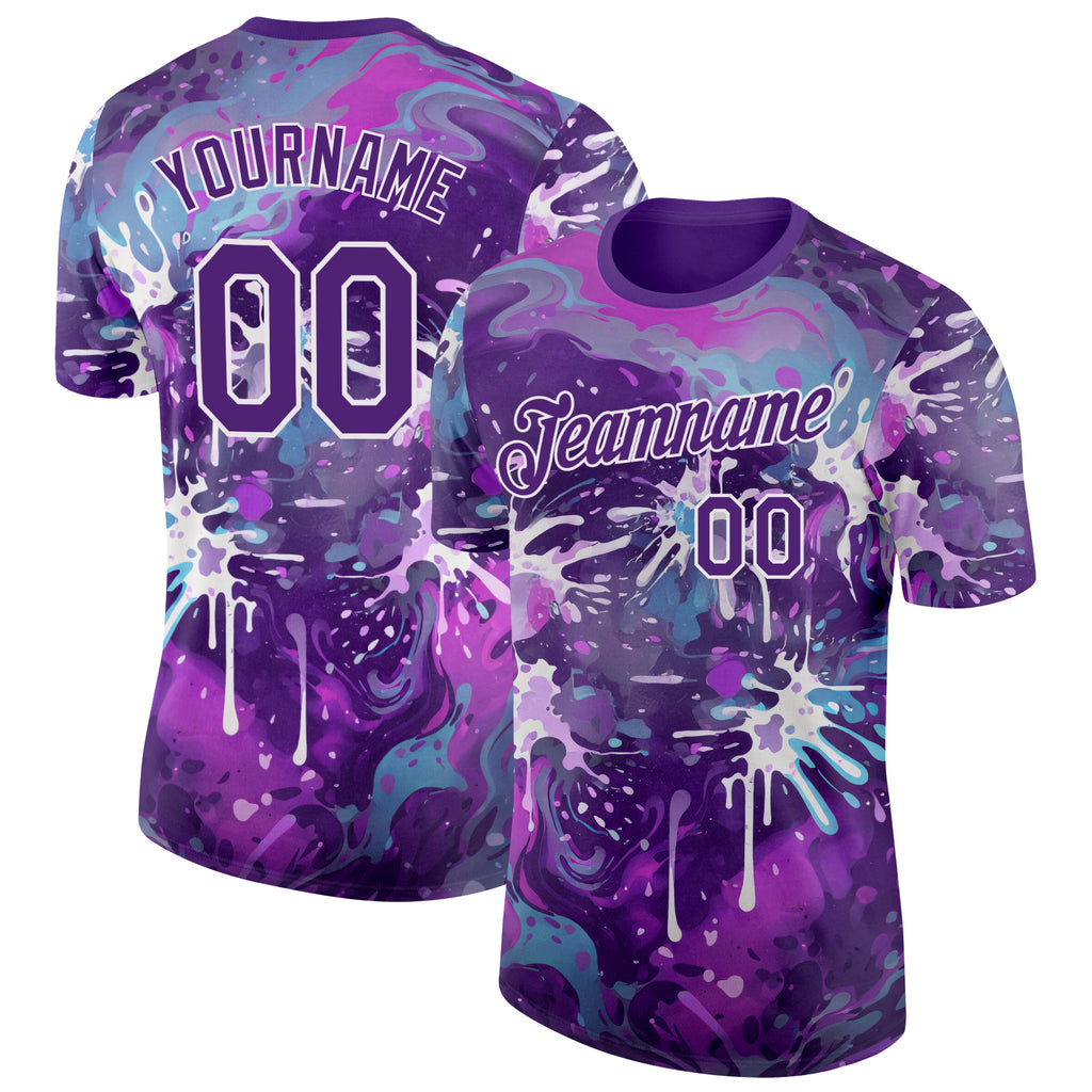 Custom Purple-White Bowling Splash Ink Performance T-Shirt