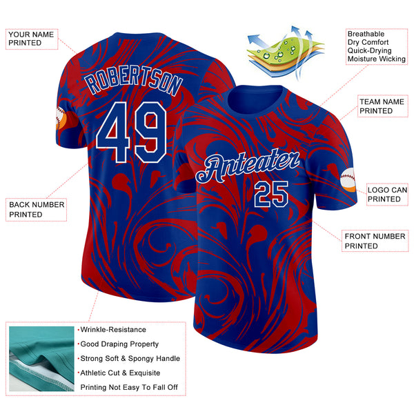 Custom Royal Red-White Bowling Liquid Performance T-Shirt