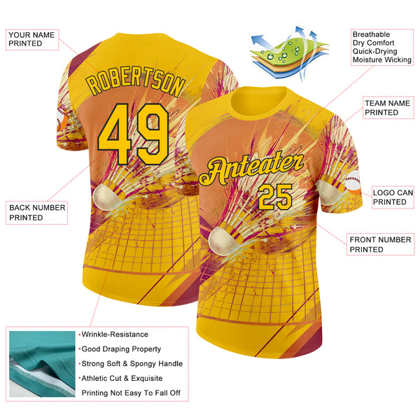 Custom Yellow-Black Speed Badminton Performance T-Shirt