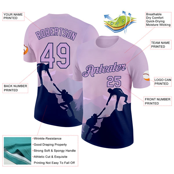 Custom Light Purple-Navy Mountain Climbing Performance T-Shirt