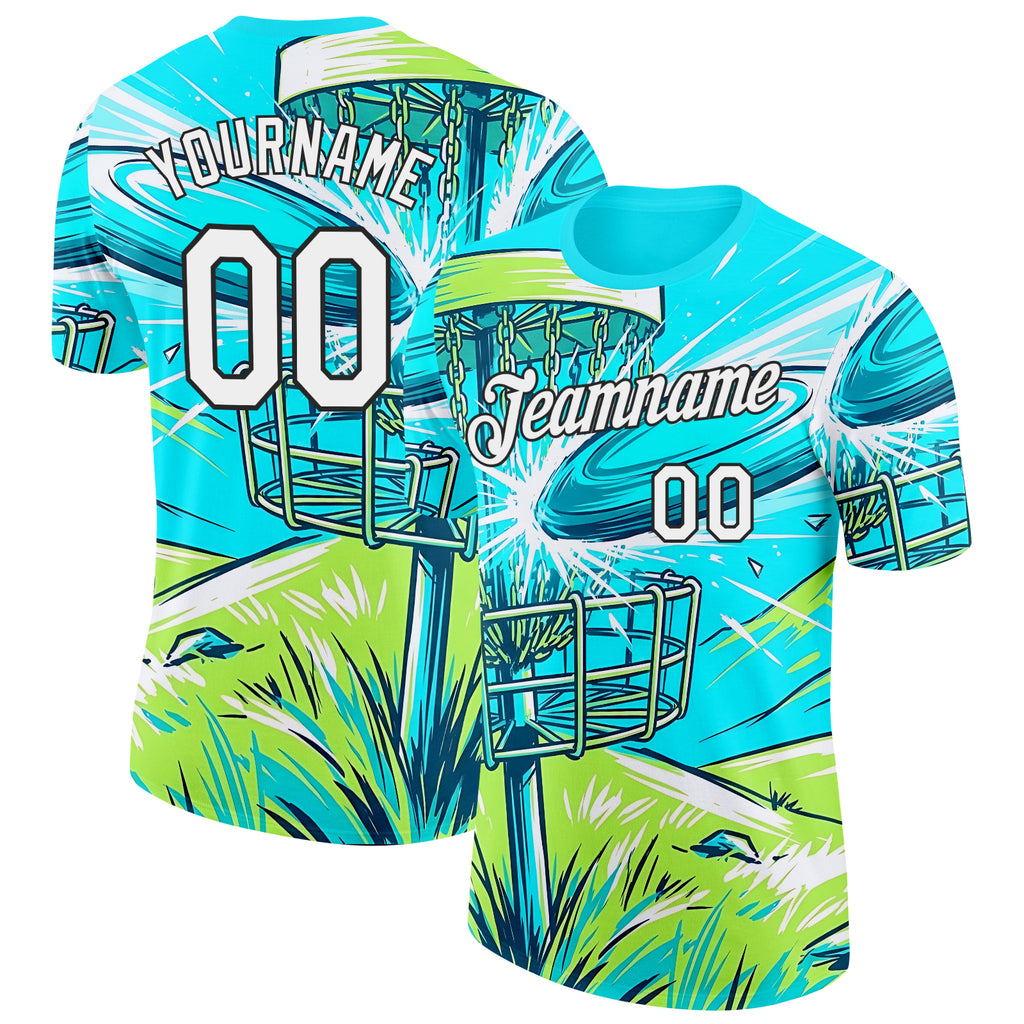 Custom Blue White Green-Black Disc Golf Performance T-Shirt