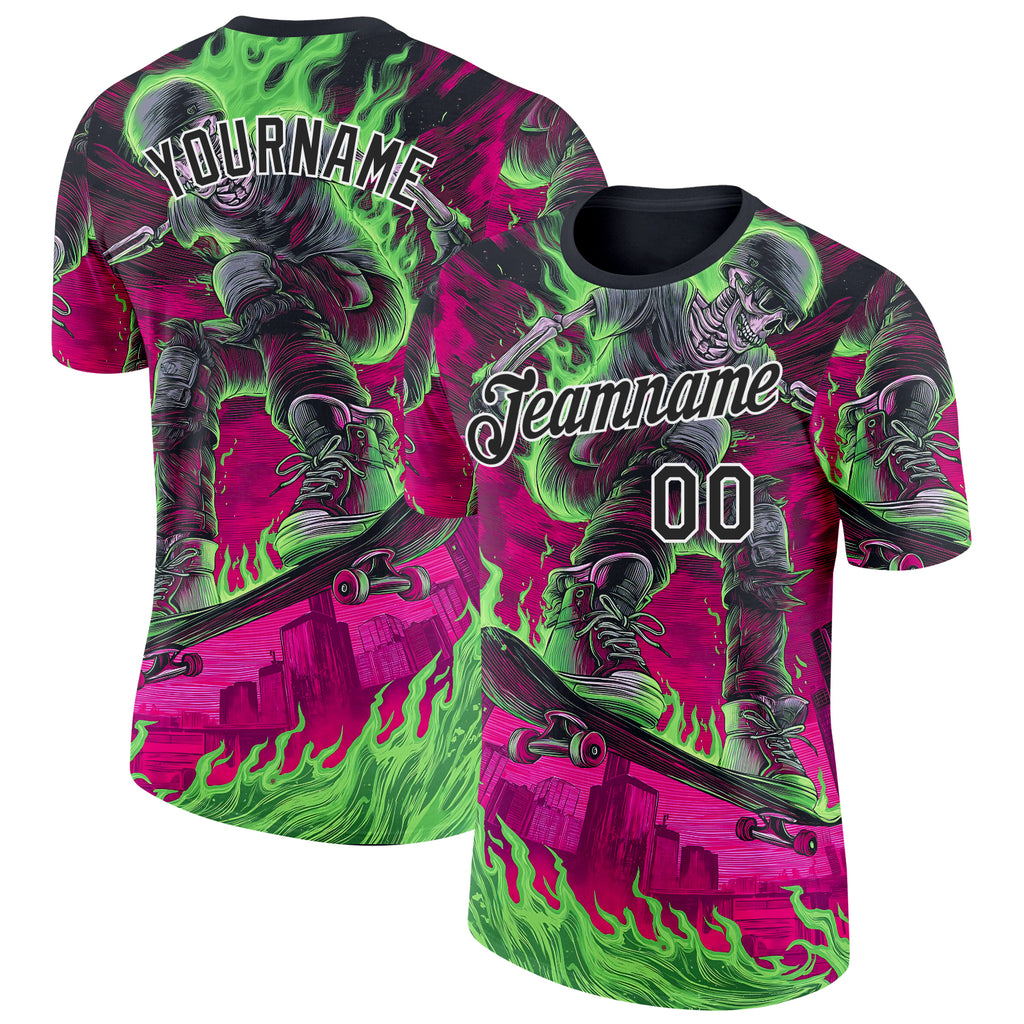 Custom Pink Black Green-White Skateboard Gothic Performance T-Shirt