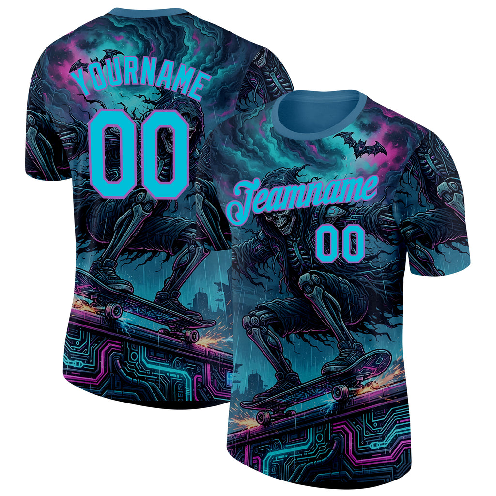 Custom Blue Lakes Blue-Medium Purple Skateboard Gothic Performance T-Shirt