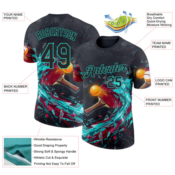 Custom Black Red-Ice Blue Table Tennis Performance T-Shirt
