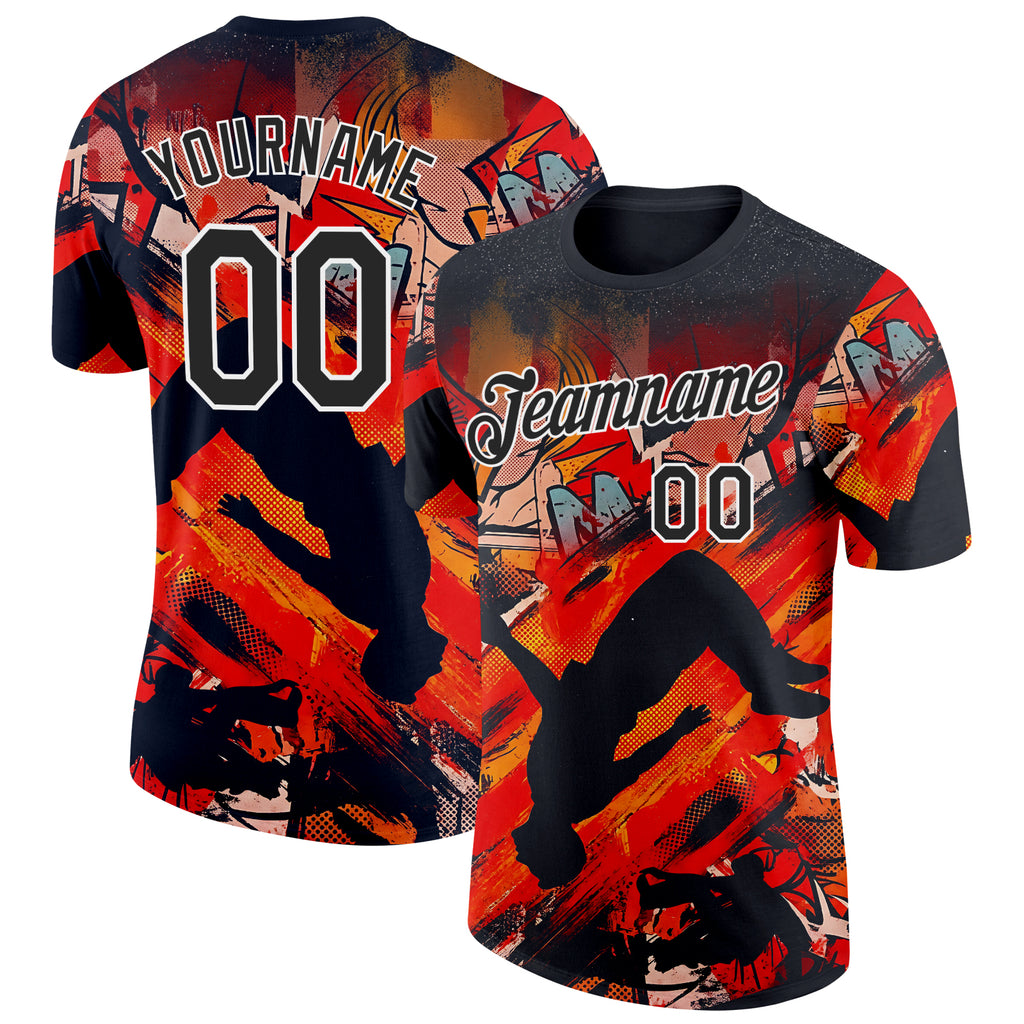 Custom Black Red Yellow-White Parkour Streetwear Performance T-Shirt