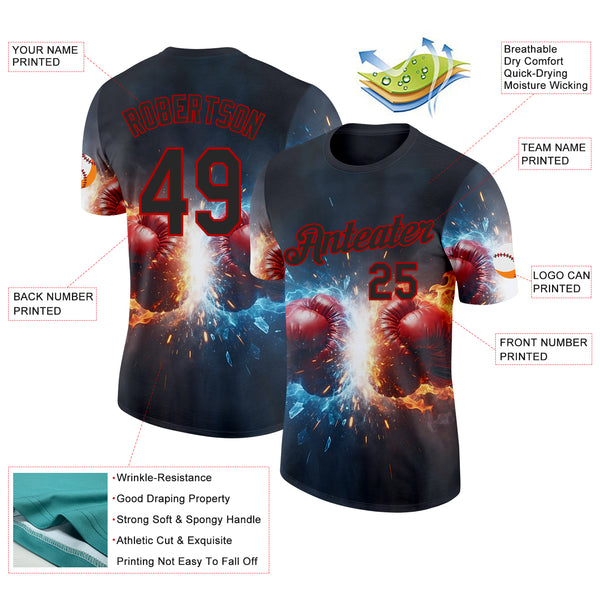 Custom Black Blue-Red Boxing Burst Performance T-Shirt