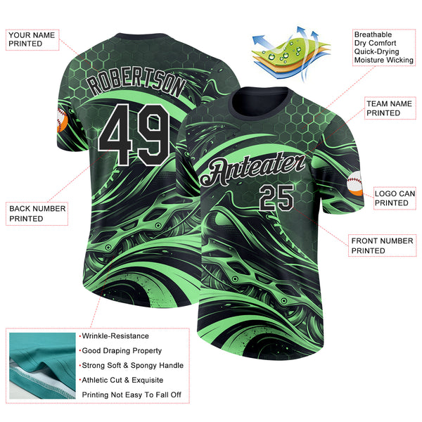 Custom Green Black-White Inline Skating Performance T-Shirt
