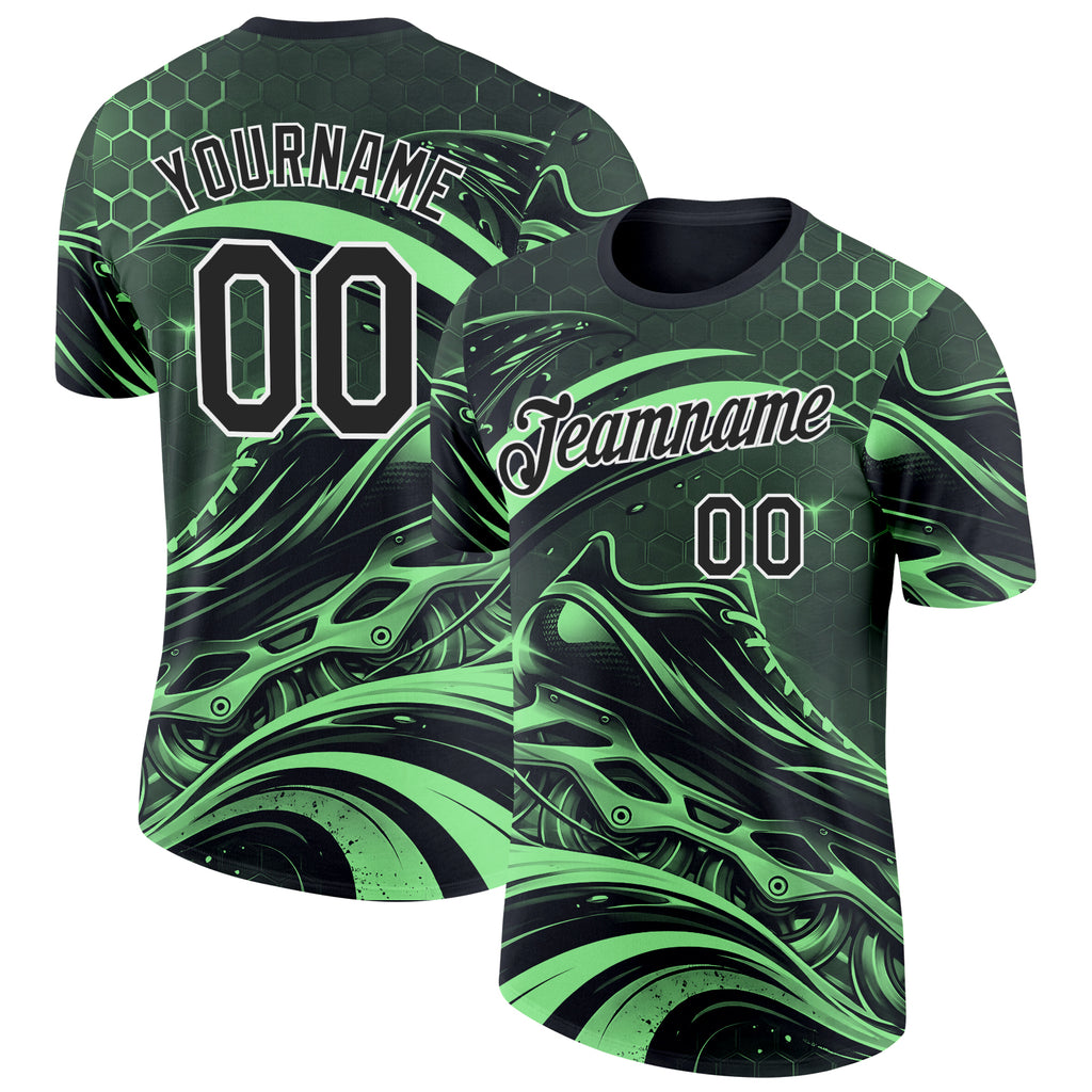 Custom Green Black-White Inline Skating Performance T-Shirt