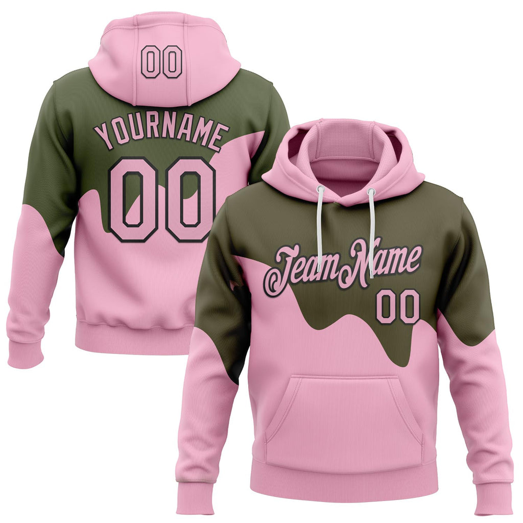 Custom Stitched Light Pink Olive Black-White Color Block Dripping Paint Pullover Sweatshirt Hoodie