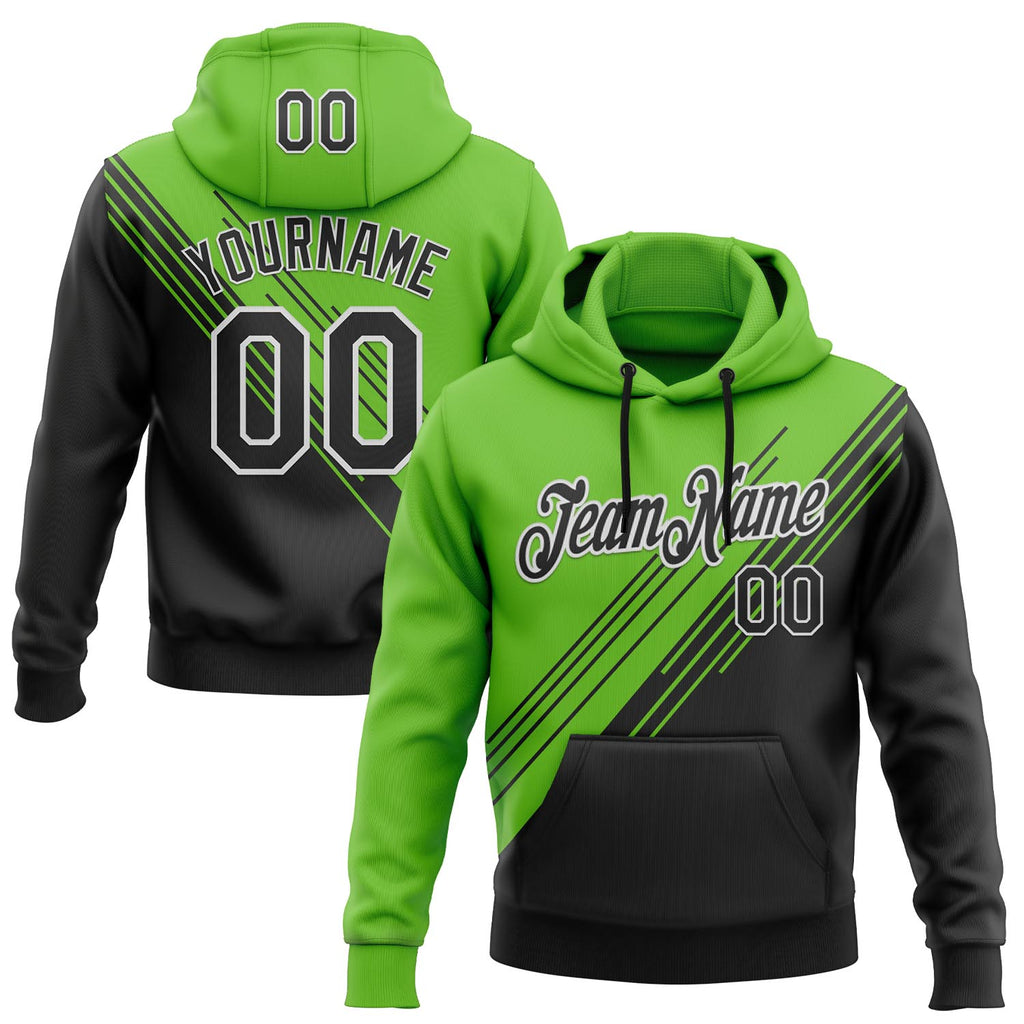 Custom Stitched Aurora Green Black-White Color Block Split Speed Stripes Pullover Sweatshirt Hoodie