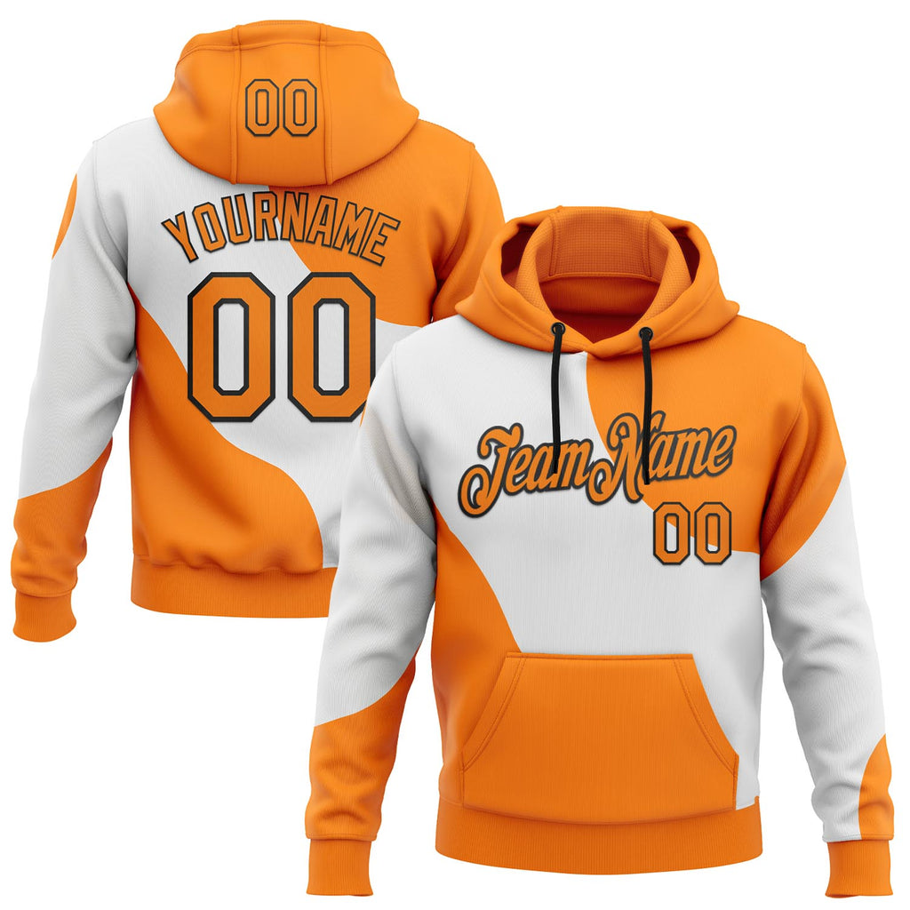 Custom Stitched Bay Orange White-Black Color Block Geometric Split Pullover Sweatshirt Hoodie