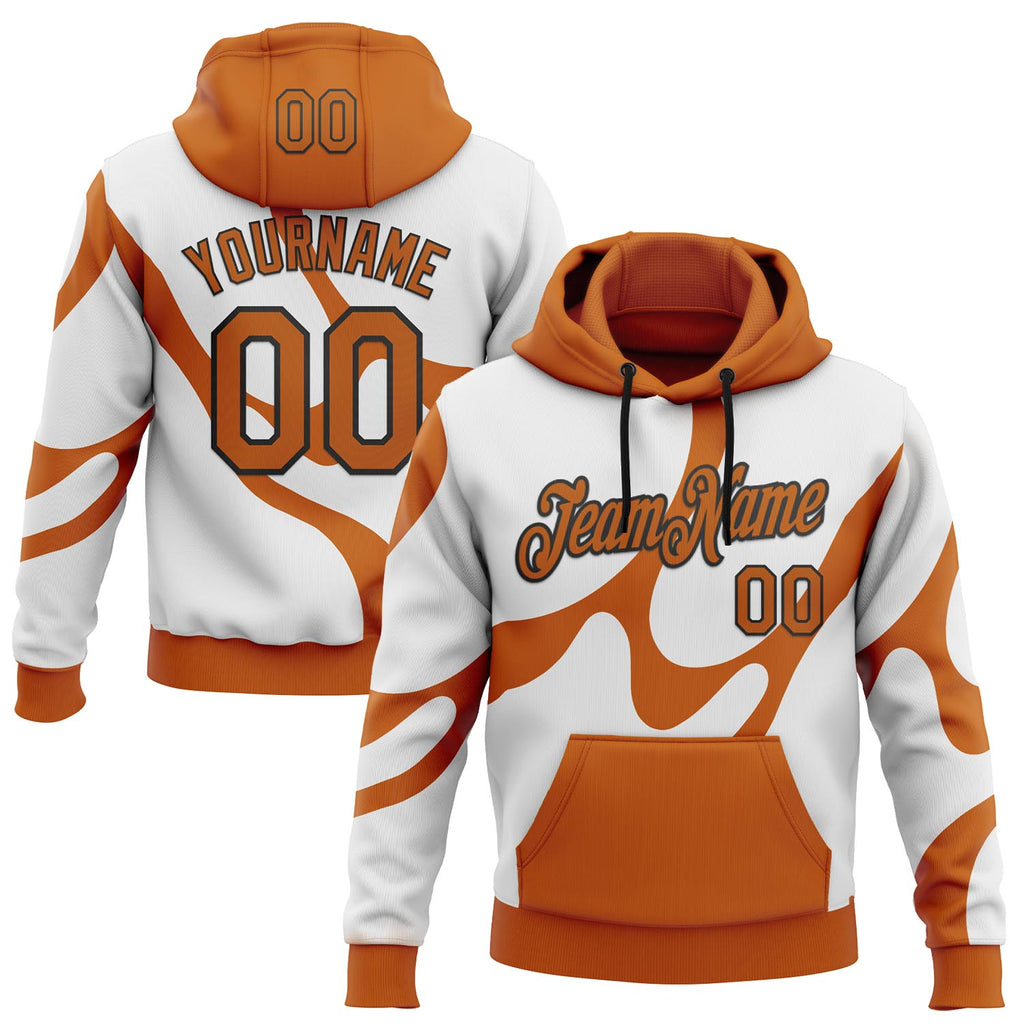 Custom Stitched Texas Orange White-Black Color Block Liquid Wave Pullover Sweatshirt Hoodie