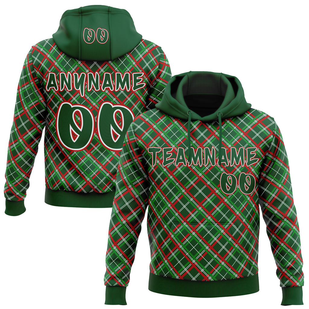 Custom Green Red-White Christmas Plaid Checkered Pattern Pullover Sweatshirt Hoodie