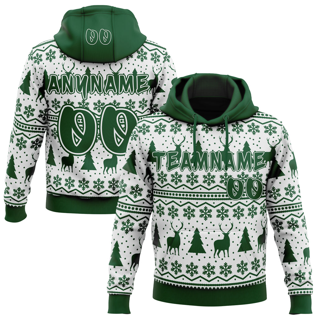 Custom White-Green Ugly Christmas Sweater Pullover Sweatshirt Hoodie