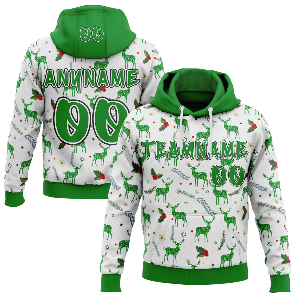 Custom White Grass Green-Black Ugly Christmas Sweater Reindeer Pullover Sweatshirt Hoodie