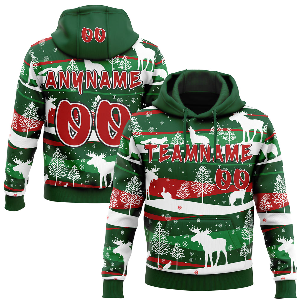 Custom Green Red White-Black Ugly Christmas Sweater Reindeer Pullover Sweatshirt Hoodie