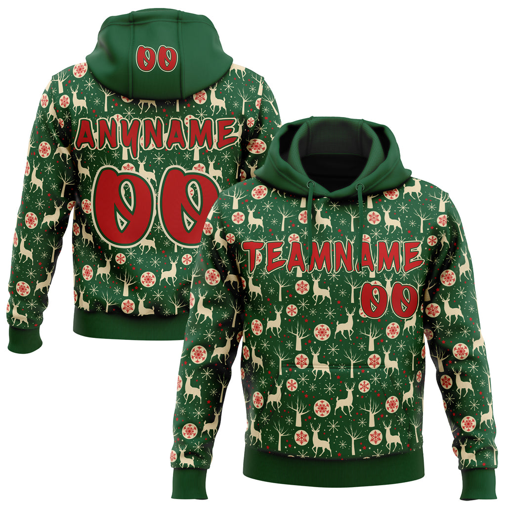 Custom Green Red-Cream Ugly Christmas Sweater Reindeer Pullover Sweatshirt Hoodie