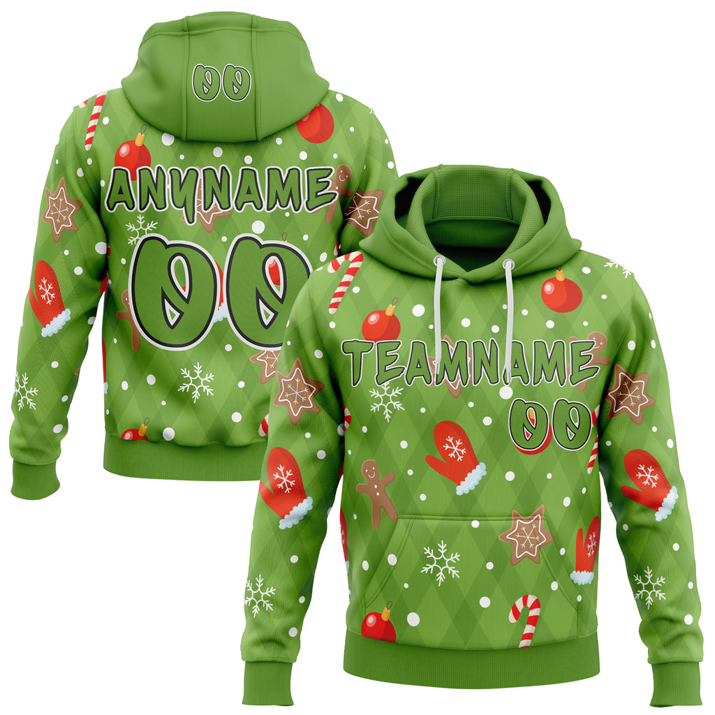Custom Aurora Green Red Black-White Ugly Christmas Sweater Gingerbread Pullover Sweatshirt Hoodie