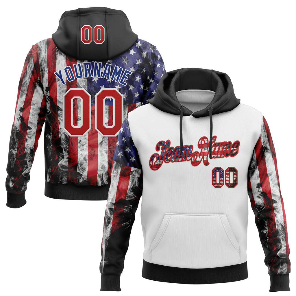 Custom Stitched White Red Black USA Flag-Royal Patriotic Pullover Sweatshirt Hoodie