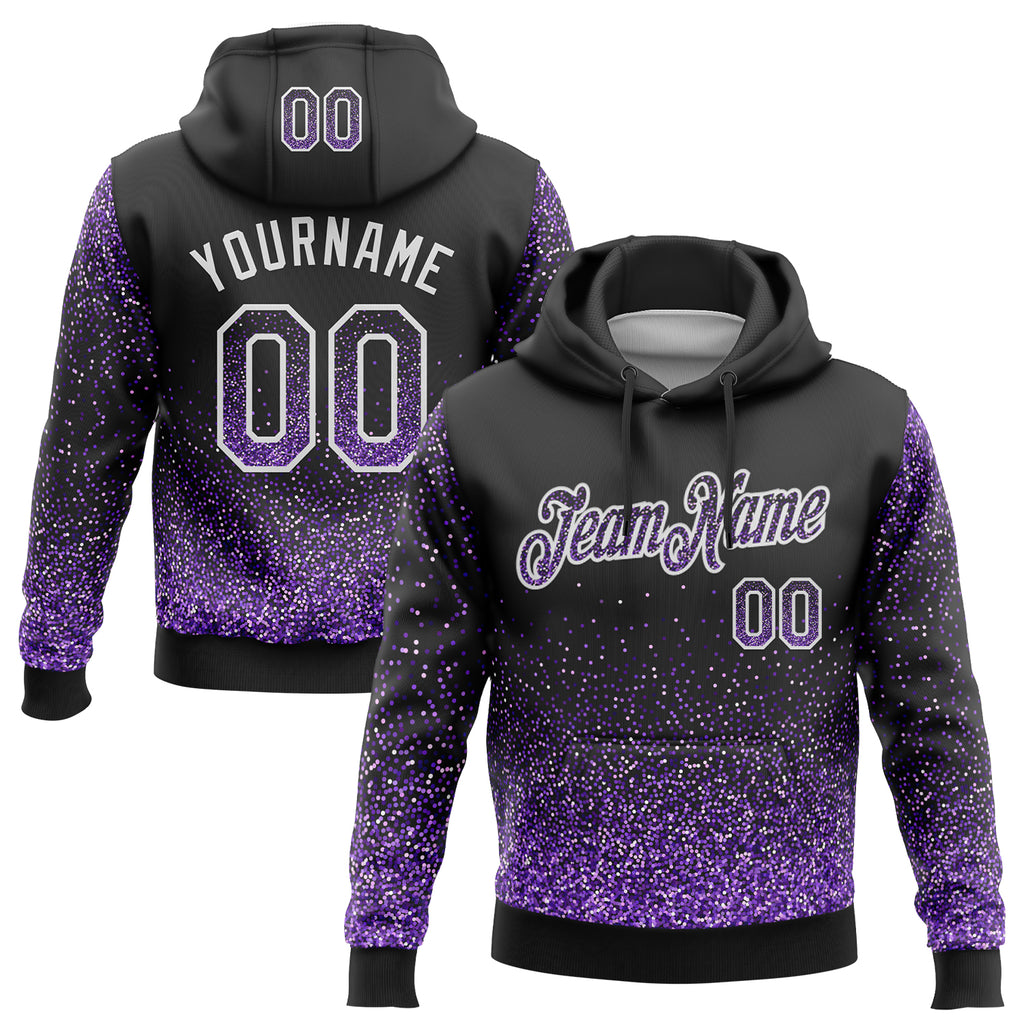Custom Stitched Black Purple-White Abstract Colorful Glittering Dot 3D Pattern Pullover Sweatshirt Hoodie