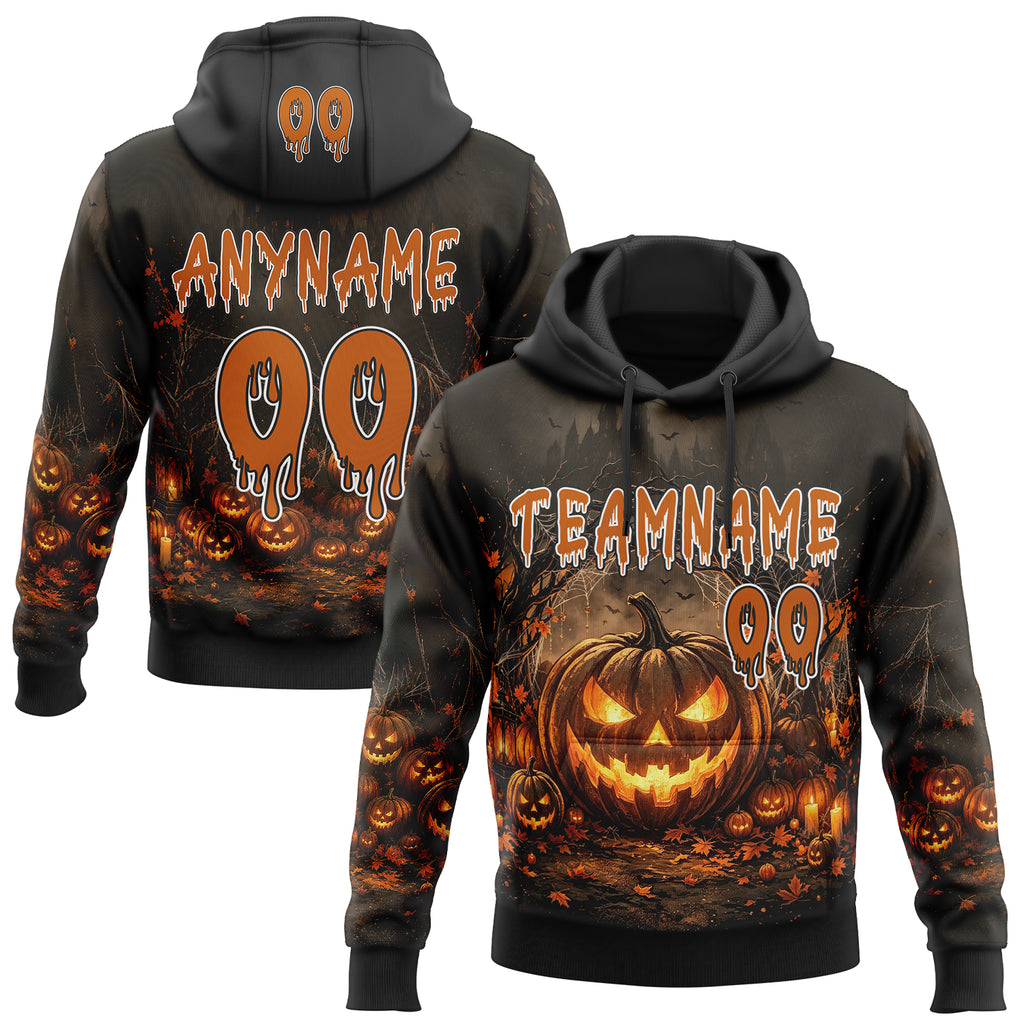 Custom Black Texas Orange-White Spooky Halloween Pumpkin Patch Pullover Sweatshirt Hoodie