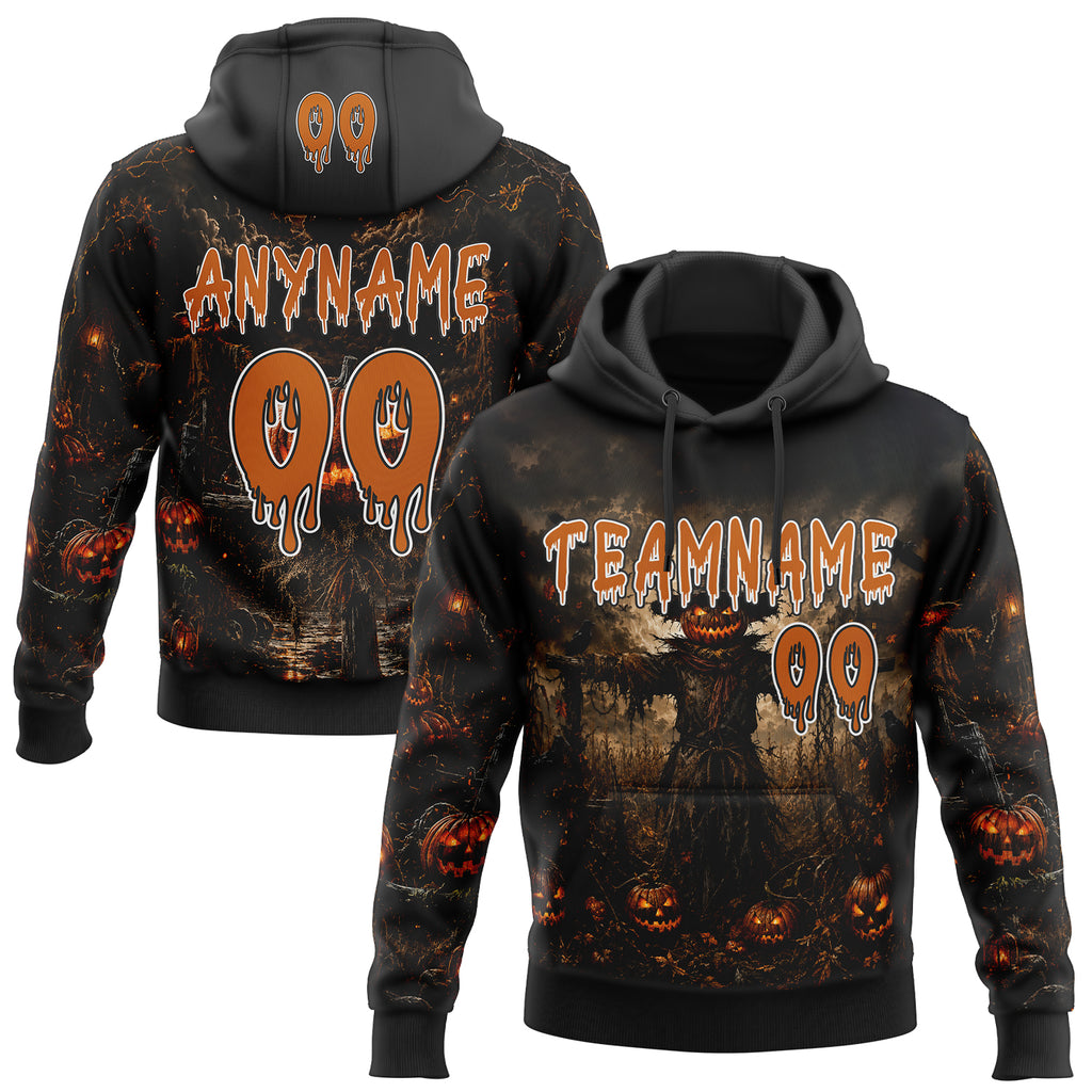 Custom Black Texas Orange-White Halloween Scary Scarecrow Pullover Sweatshirt Hoodie