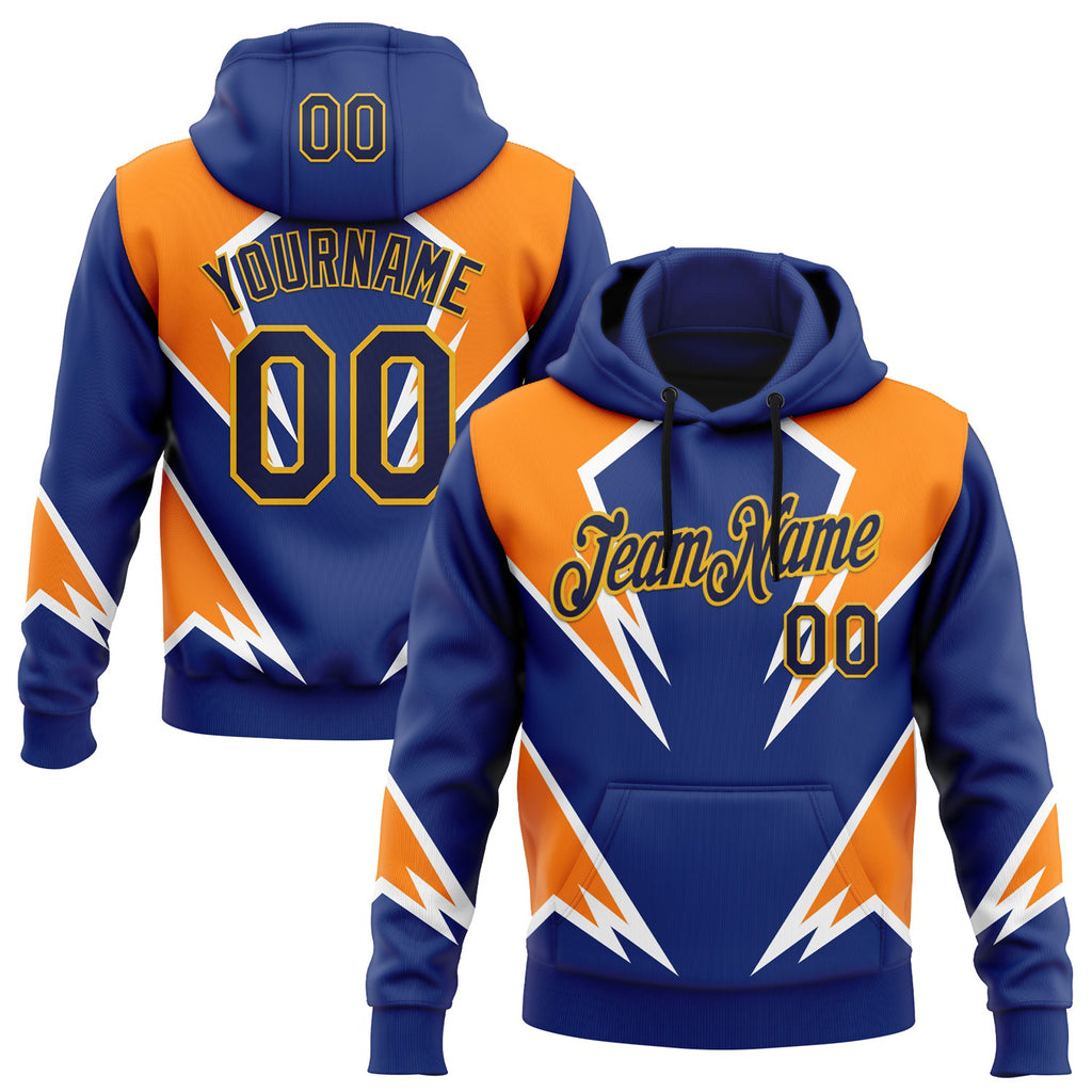 Custom Stitched Royal Navy Orange-Gold Sportswear Abstract Pullover Sweatshirt Hoodie