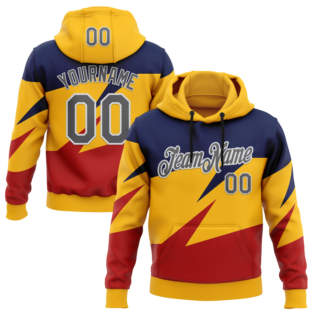Custom Stitched Yellow Steel Gray Royal Red-White Sportswear Abstract Pullover Sweatshirt Hoodie