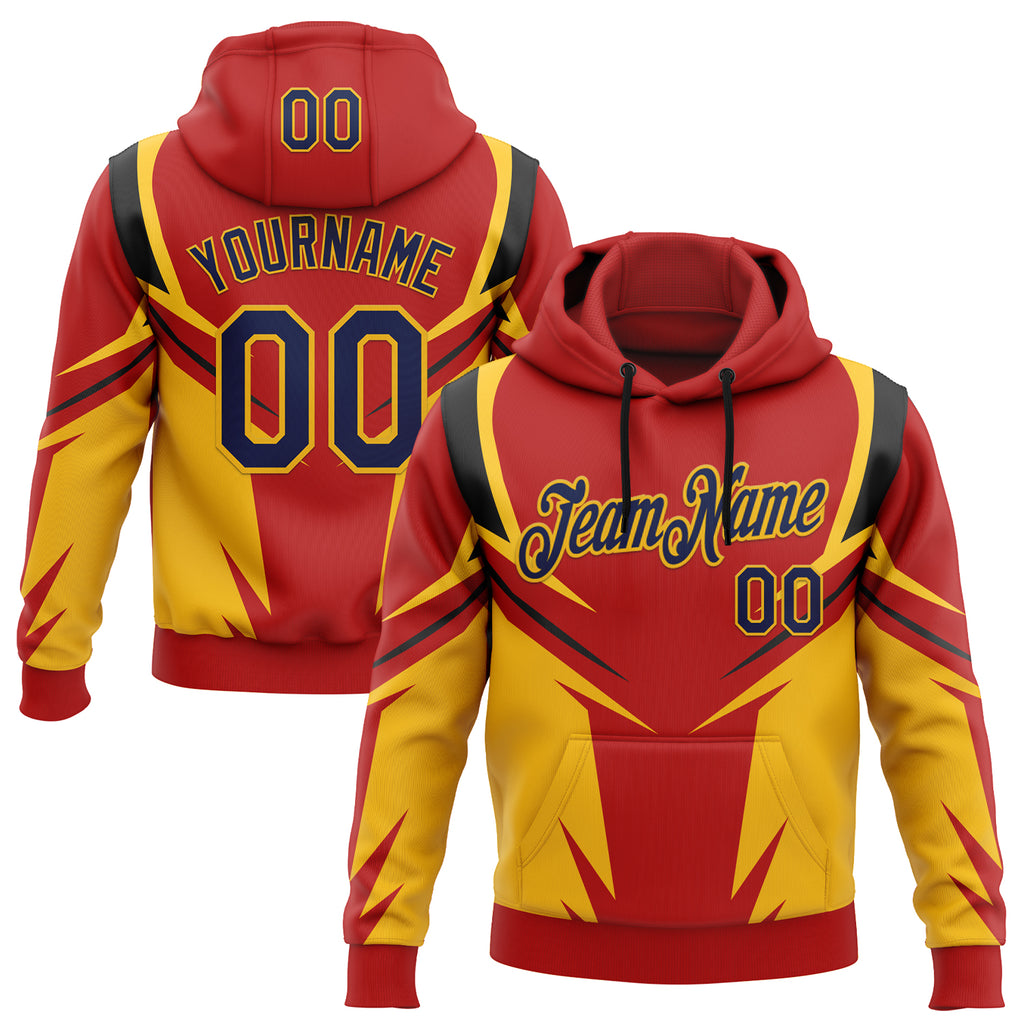 Custom Stitched Red Navy-Gold Sportswear Abstract Pullover Sweatshirt Hoodie