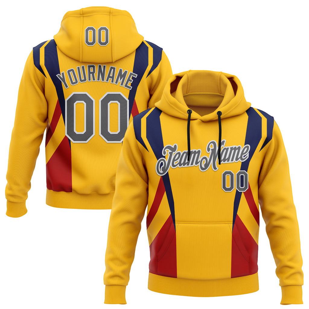 Custom Stitched Yellow Steel Gray Navy Red-White Sportswear Abstract Pullover Sweatshirt Hoodie