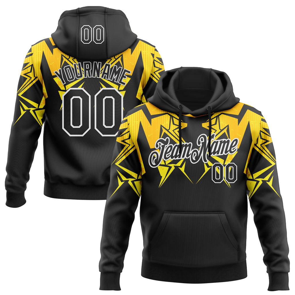 Custom Stitched Black Yellow-White Sportswear Abstract Pullover Sweatshirt Hoodie