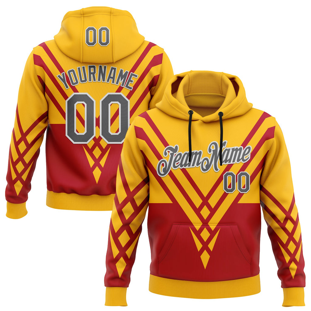 Custom Stitched Yellow Steel Gray Red-White Sportswear Abstract Pullover Sweatshirt Hoodie