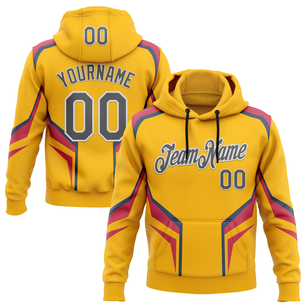 Custom Stitched Yellow Steel Gray Red Blue-White Sportswear Abstract Pullover Sweatshirt Hoodie