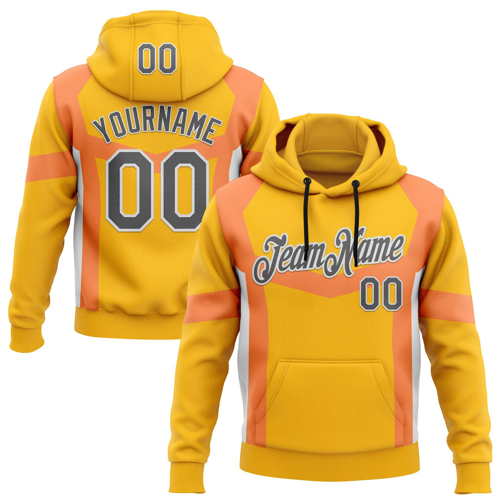 Custom Stitched Yellow Steel Gray Orange-White Sportswear Abstract Pullover Sweatshirt Hoodie